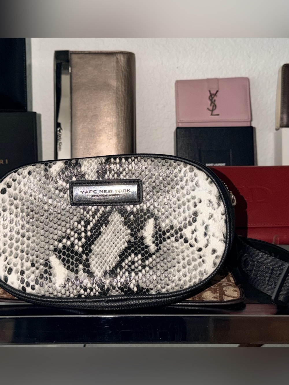 Marc New York Black & White Leather Python Belt-Bag